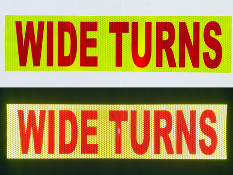"WIDE TURNS" 6"x24" Reflective Word Panel (Multiple Colors) - Reflective Pro