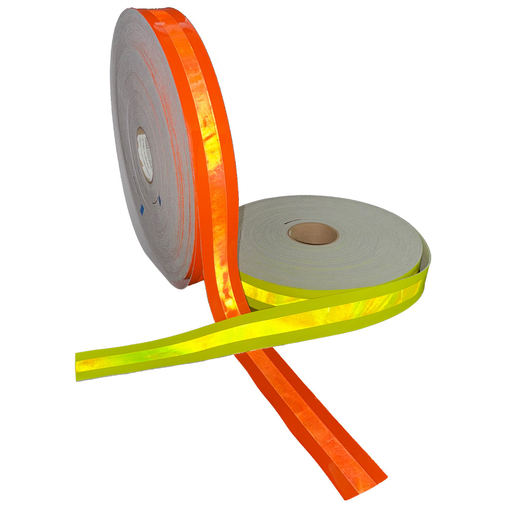 2" Oralite FTP2550 Ultra Brilliance Prismatic Sew On Fire Trim - Fluorescent Red Orange & Fluorescent Lime - Reflective Pro