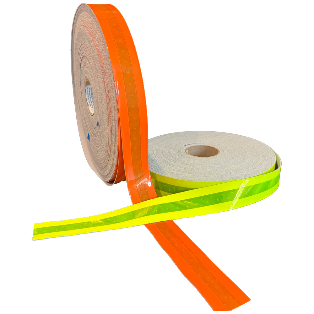 2" Oralite FTP2550 Ultra Brilliance Prismatic Sew On Fire Trim - Fluorescent Red Orange & Fluorescent Lime - Reflective Pro
