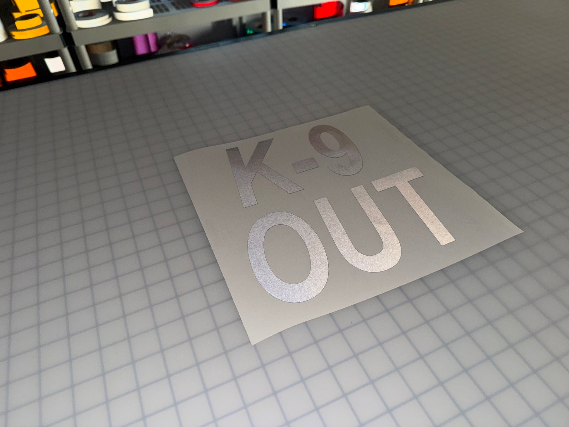 "K-9 OUT" 11"x11" Reflective Decal Italic - Reflective Pro