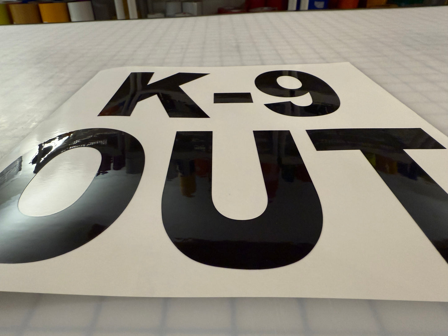 "K-9 OUT" 11"x11" Reflective Decal Bold