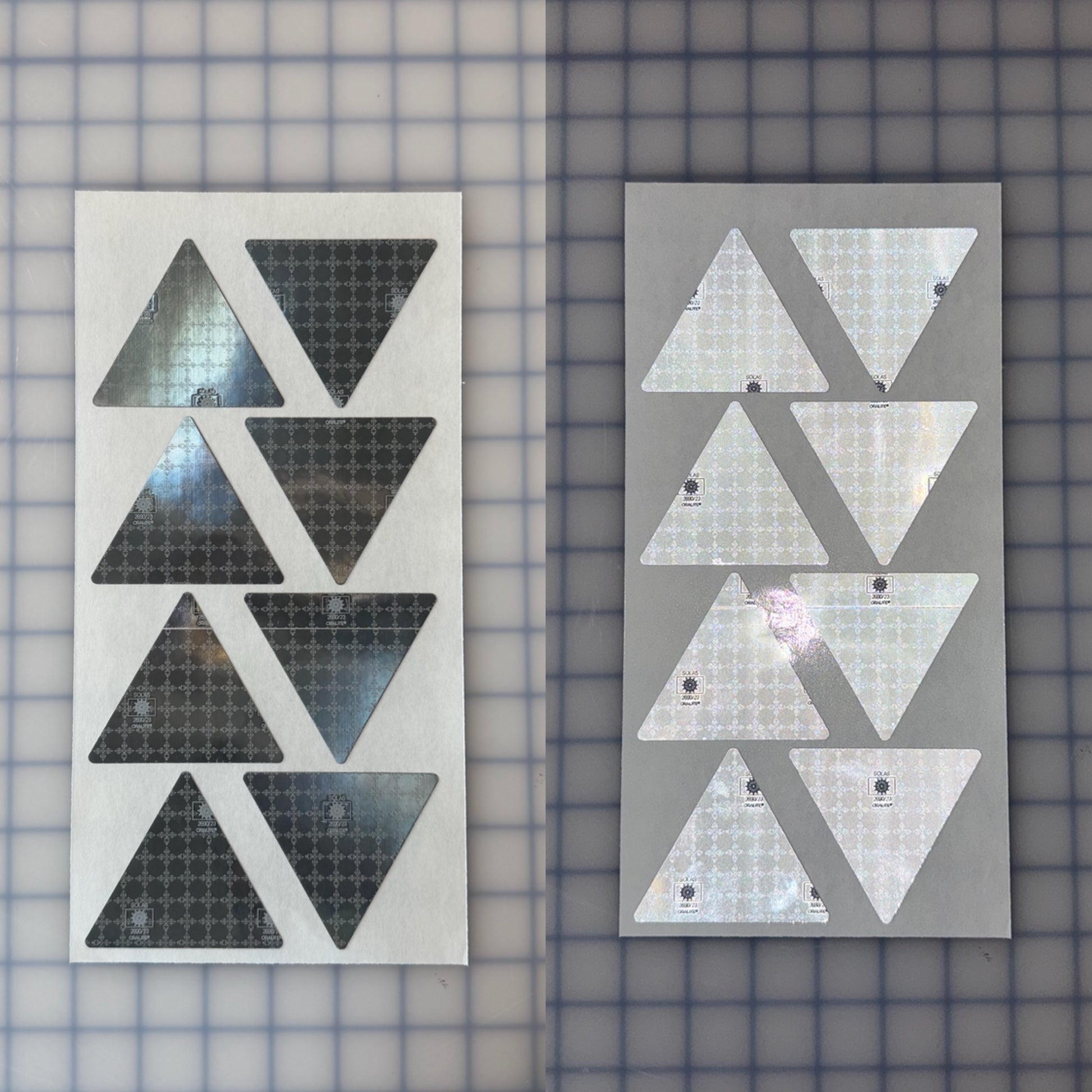8 Oralite Reflective 3" x 2.65" SOLAS Triangles - Reflective Pro