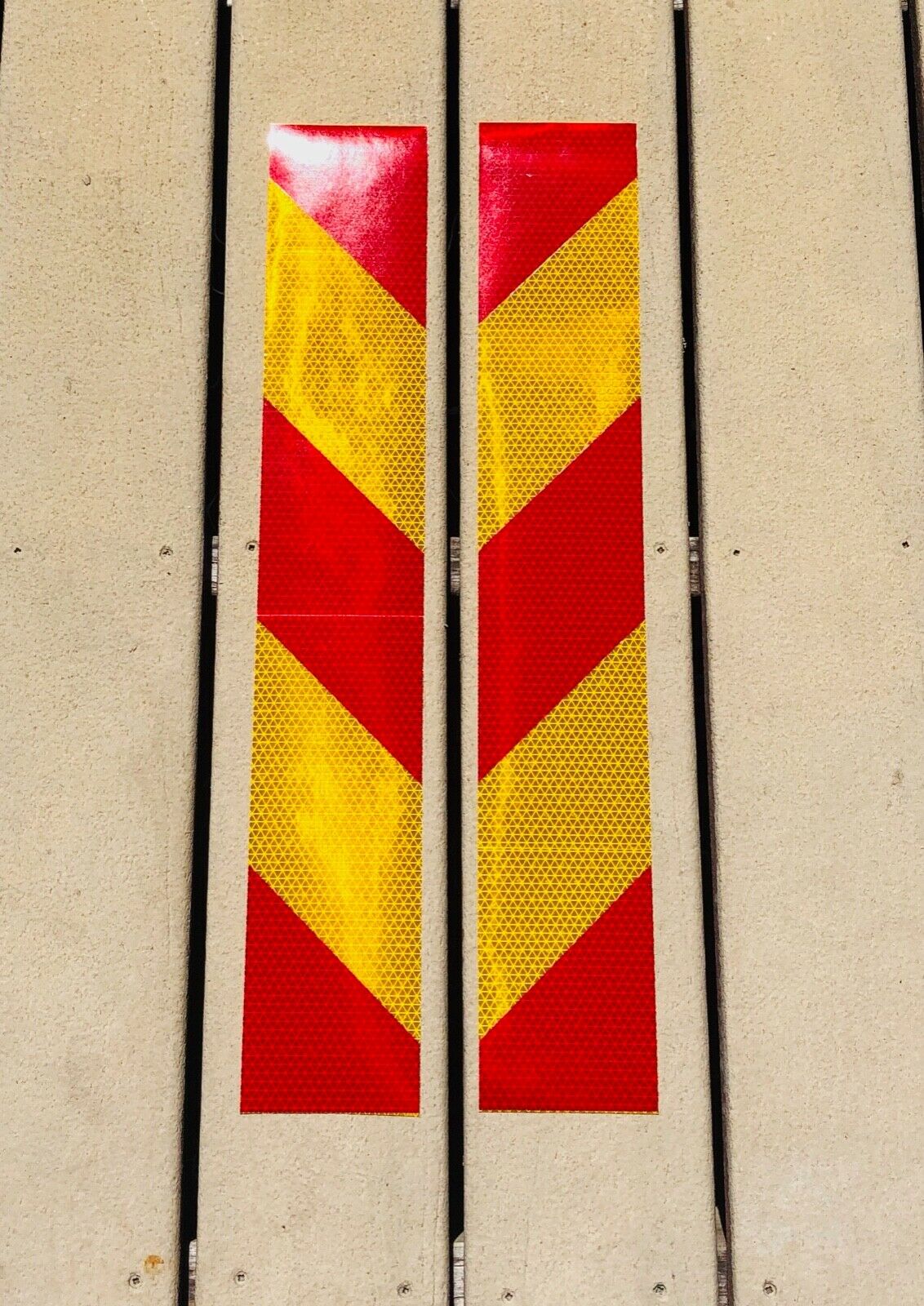 Vertical School Bus Yellow & Red Reflective Chevron Panels (Multiple Sizes) - Reflective Pro