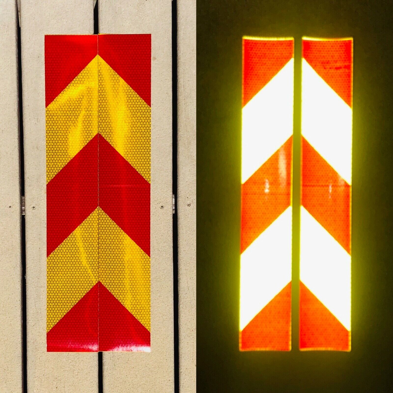 Vertical School Bus Yellow & Red Reflective Chevron Panels (Multiple Sizes) - Reflective Pro