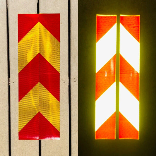 Vertical School Bus Yellow & Red Reflective Chevron Panels (Multiple Sizes) - Reflective Pro