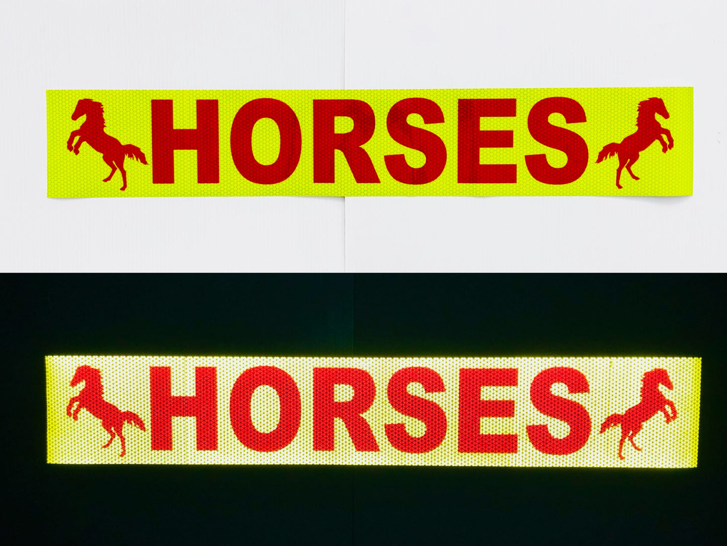 "HORSES" + Rearing Horse 6"x36" Reflective Word Panel (Multiple Colors) - Reflective Pro