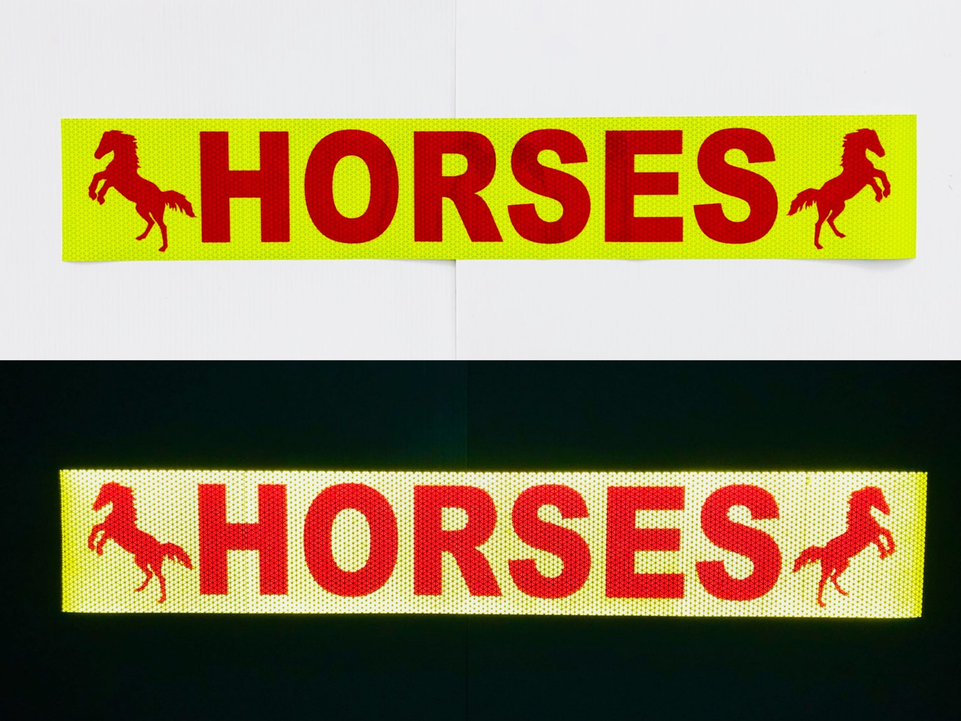 "HORSES" + Rearing Horse 6"x36" Reflective Word Panel (Multiple Colors) - Reflective Pro
