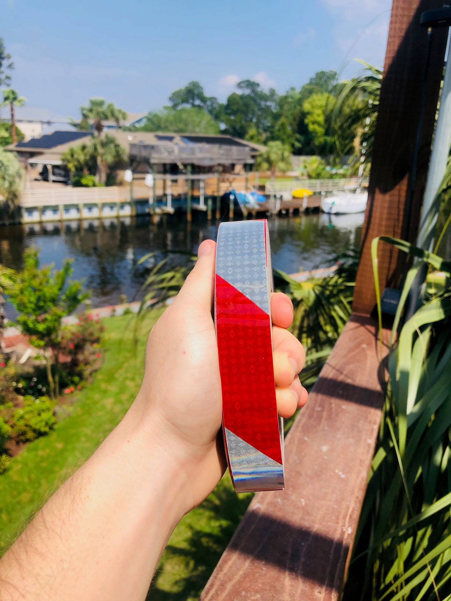 Oralite V82 White/Red Hazard Striped - Reflective Pro